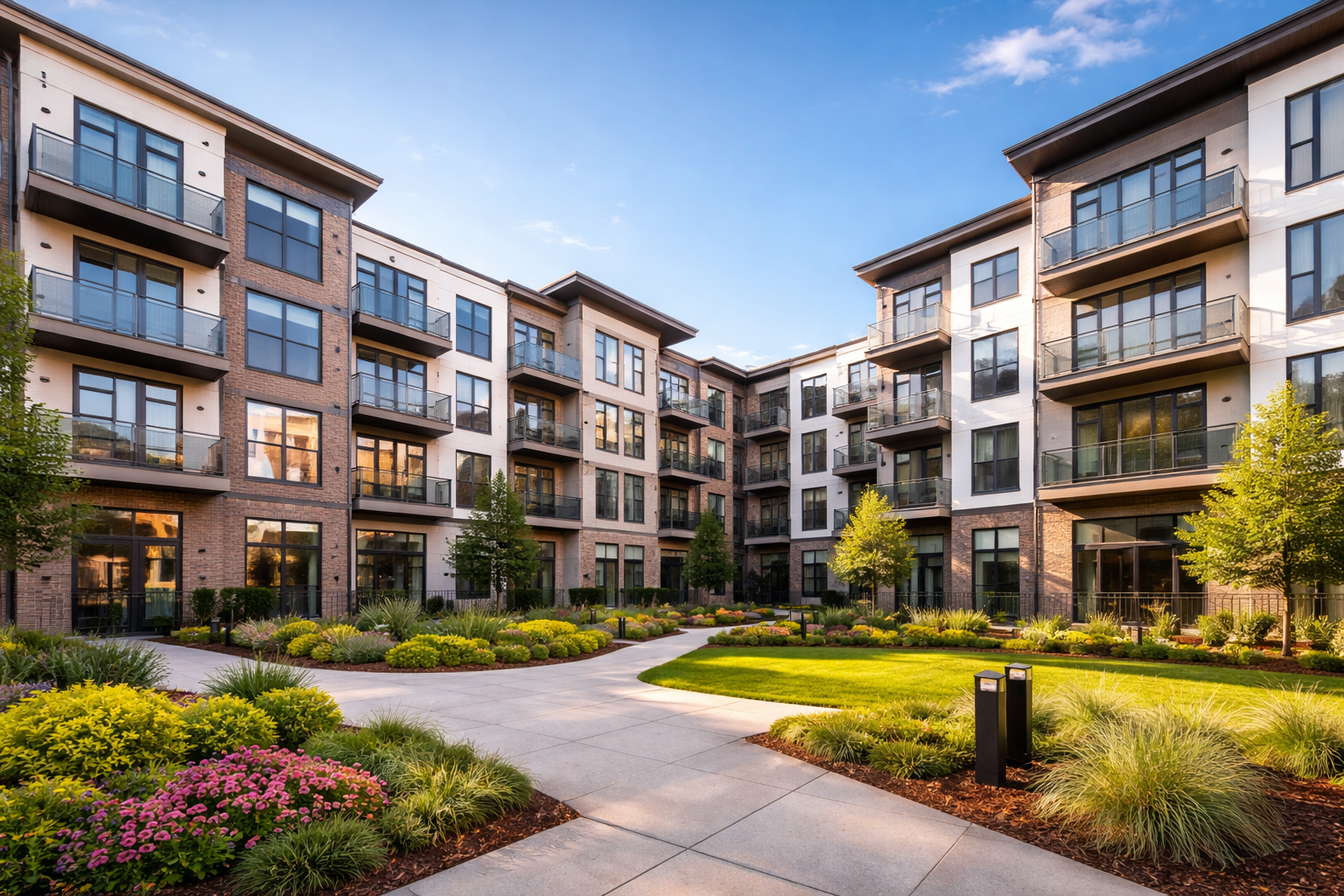 Modern apartment complex in Knoxville and Nashville, TN tested by NRPP-certified Rn86 Solutions technicians for radon measurement and mitigation.